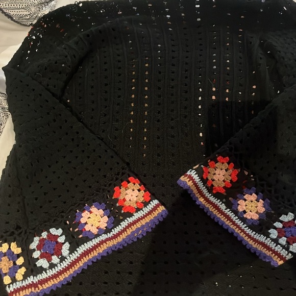 Fun boho top. Crochet squares on black. Would fit medium and larger. - Picture 7 of 10